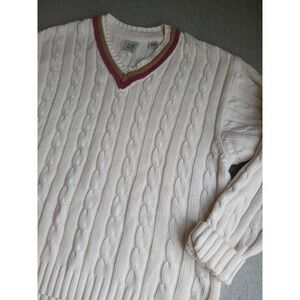 Vintage Gap Sweater Large Tennis Prep Cable Knit V Neck Preppy Wimbleton 90s